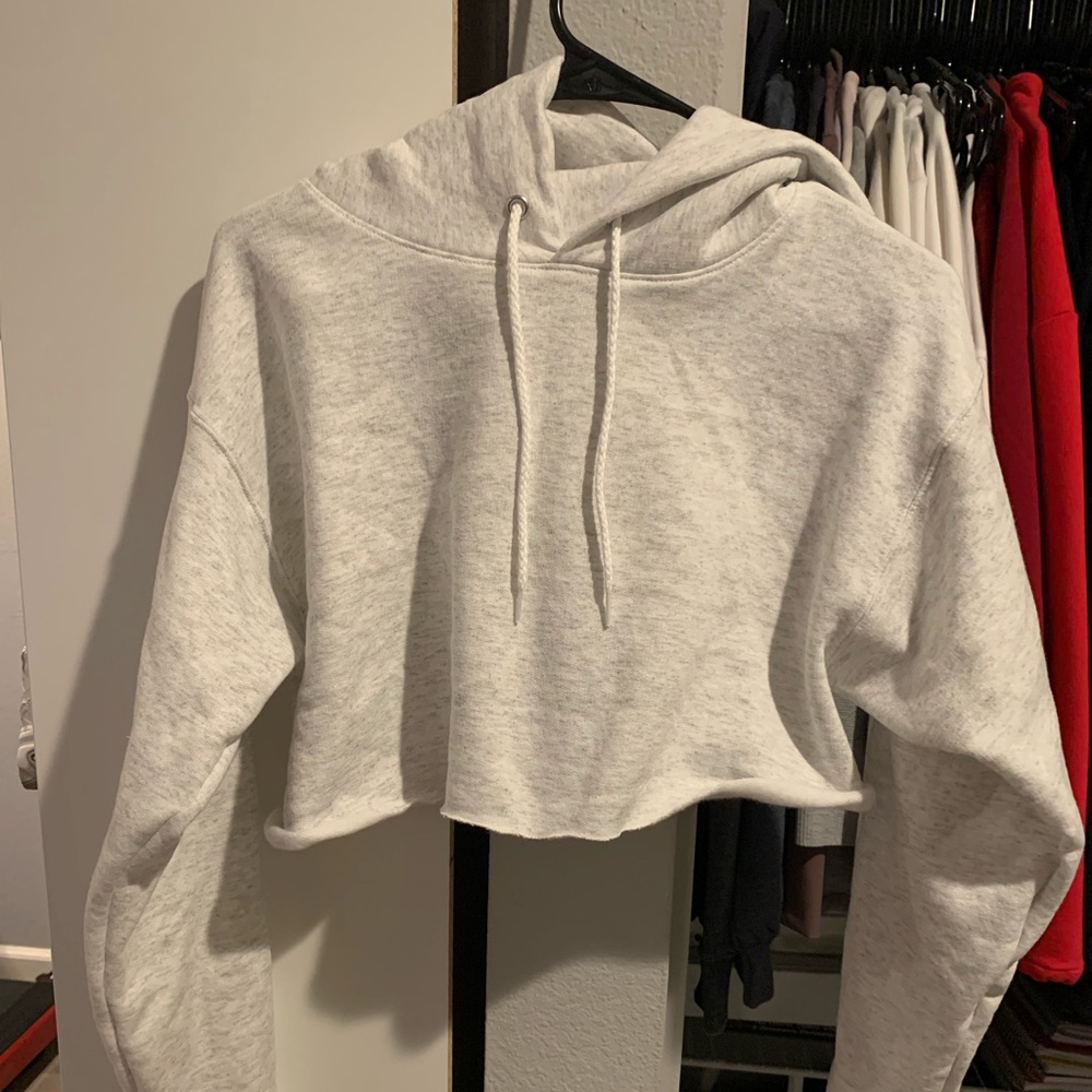 Ash White Cropped Hoodie